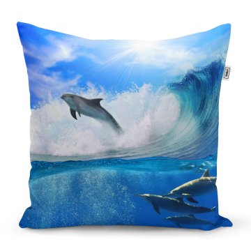 Polštář Delfíny vo vlnách