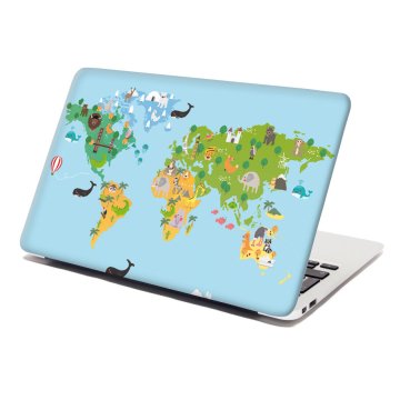 Samolepka na notebook Zvieracia mapa sveta