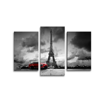 Obraz - 3-dílný Eiffelova věž a červené auto