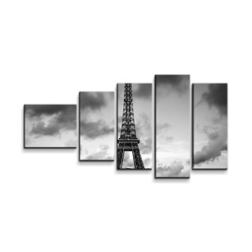 Obraz - 5-dílný Eiffelova věž a červené auto