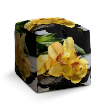 Taburet Žluté orchideje: 40x40x40 cm