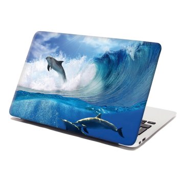 Samolepka na notebook Delfíny vo vlnách