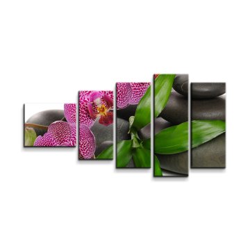 Obraz - 5-dílný Orchideje a kameny
