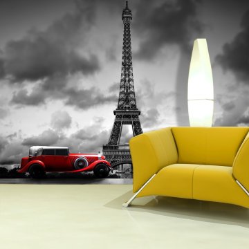 Tapeta Eiffelova věž a červené auto