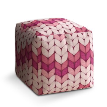 Taburet Tříbarevné růžové pletení: 40x40x40 cm