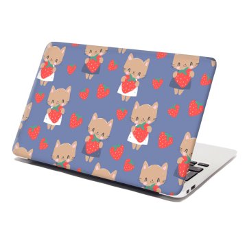 Samolepka na notebook Kočičky s jahodami
