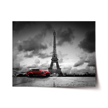 Plakát Eiffelová veža a červené auto