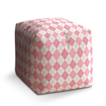 Taburet Růžové a bílé kosočtverečky: 40x40x40 cm
