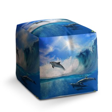Taburet Delfíni ve vlnách: 40x40x40 cm